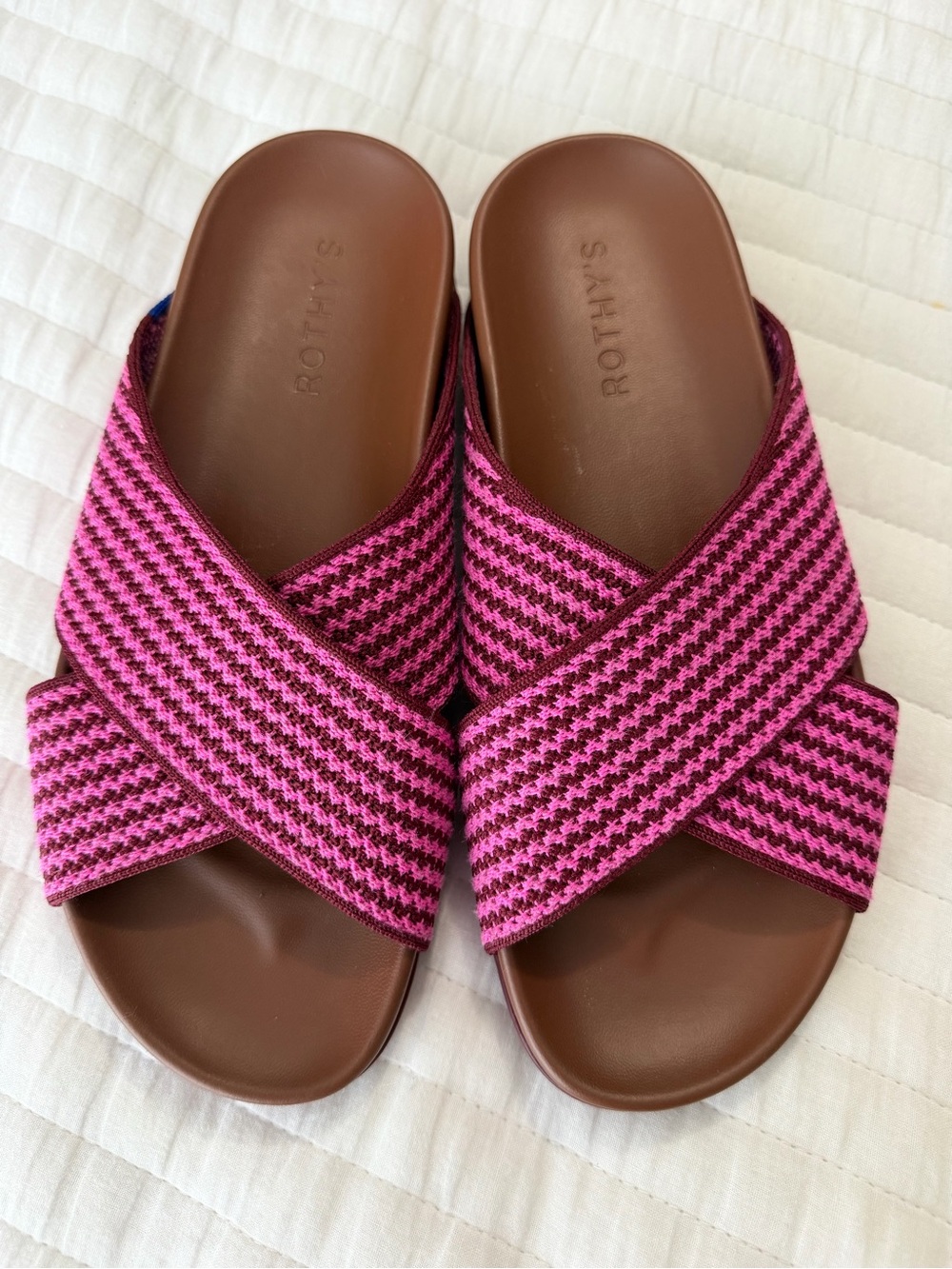 Rothys Brown & Pink Striped The Weekend Slide Women's Size 7 - Picture 3 of 12